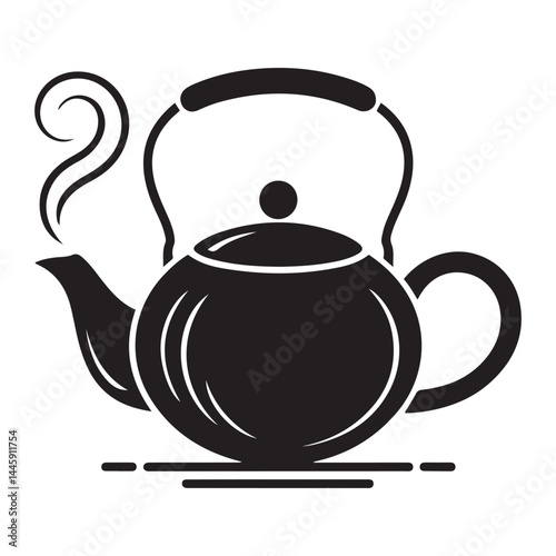 East round tea pot icon Vector Black silhouettes. with white background