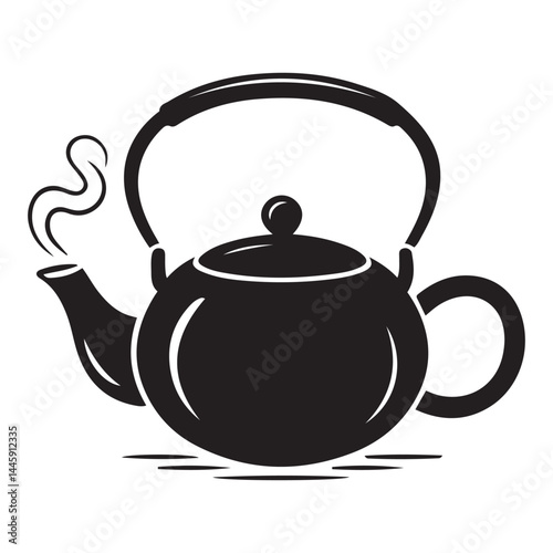 East round tea pot icon Vector Black silhouettes. with white background