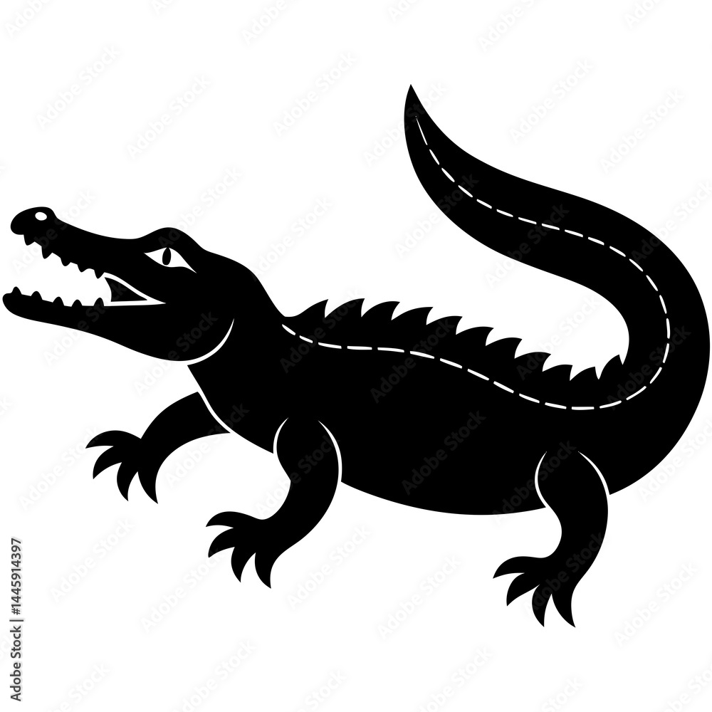 Obraz premium Silhouette of a crocodile with sharp teeth and spiked tail