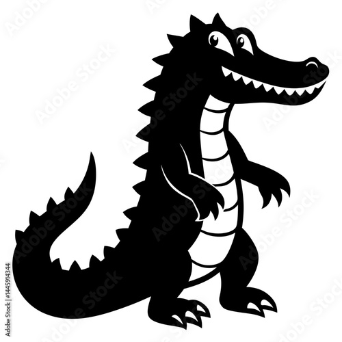 Silhouette of a crocodile with sharp teeth and spiked tail