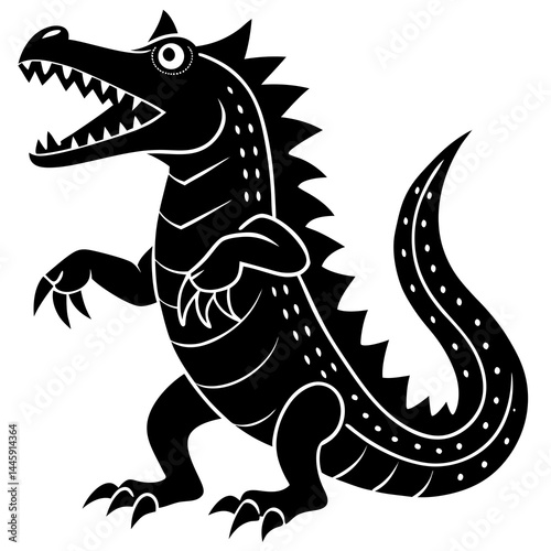 Silhouette of a crocodile with sharp teeth and spiked tail