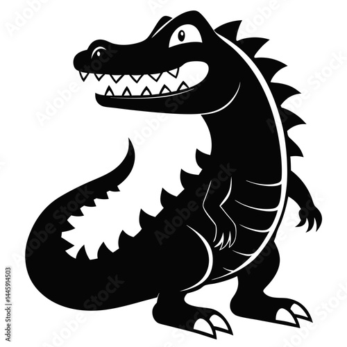 Silhouette of a crocodile with sharp teeth and spiked tail