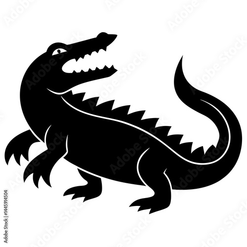 Silhouette of a crocodile with sharp teeth and spiked tail
