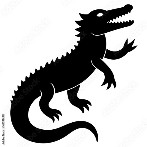Silhouette of a crocodile with sharp teeth and spiked tail