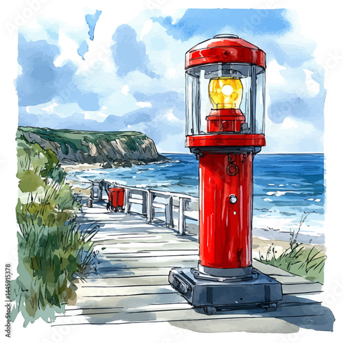 Wind-up Emergency Beacon, vector watercolor illustration, isolated on a white background.