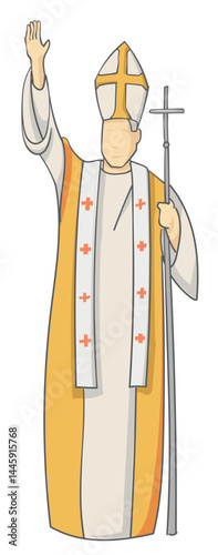 Greeting to the faithful in flat style of the new Christian Pope. Vertical vector illustration