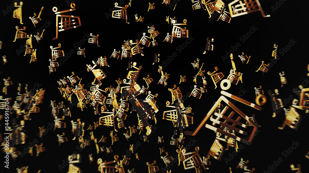 Shopping cart e-commerce business golden symbol 3d illustration