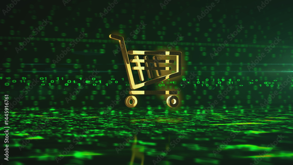 Shopping cart e-commerce business golden symbol 3d illustration