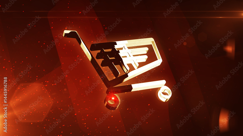 Shopping cart e-commerce business golden symbol 3d illustration