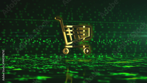 Obraz na płótnie Shopping cart e-commerce business golden symbol 3d illustration w salonie