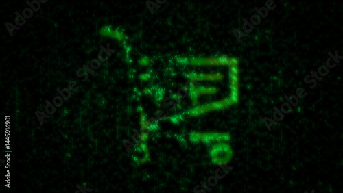 Shopping cart e-commerce business symbol matrix style 3d illustration