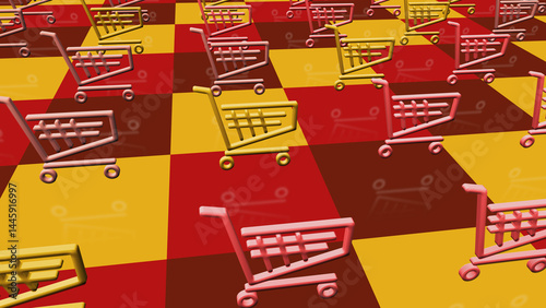 Shopping cart e-commerce business multiply symbol pattern 3d illustration