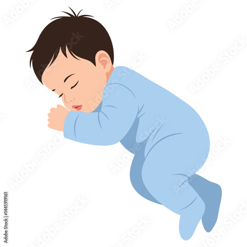 Adorable Sleeping Baby Boy in Blue Pajamas with Peaceful Expression and Cute Features