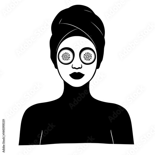 Spa Day Facial Mask Cucumber Self-Care Black Vector Silhouette