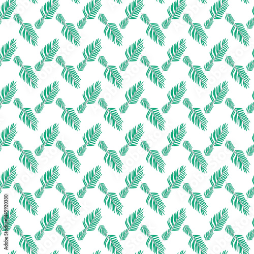 Seamless Pattern Design with Green Palm Leaves on White Background
