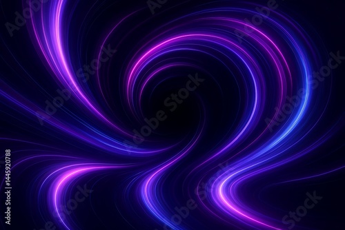 Abstract Neon Light Swirl in Purple and Blue on Dark Background