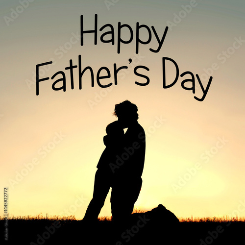 Silhouette of Father Lovingly Kissing Child on Forehead at Sunse
