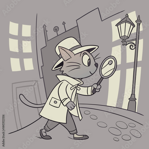 Mischievous cat detective solving mysteries in a vintage city