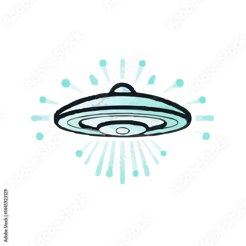 Minimal line icon of flying saucer with light beams
