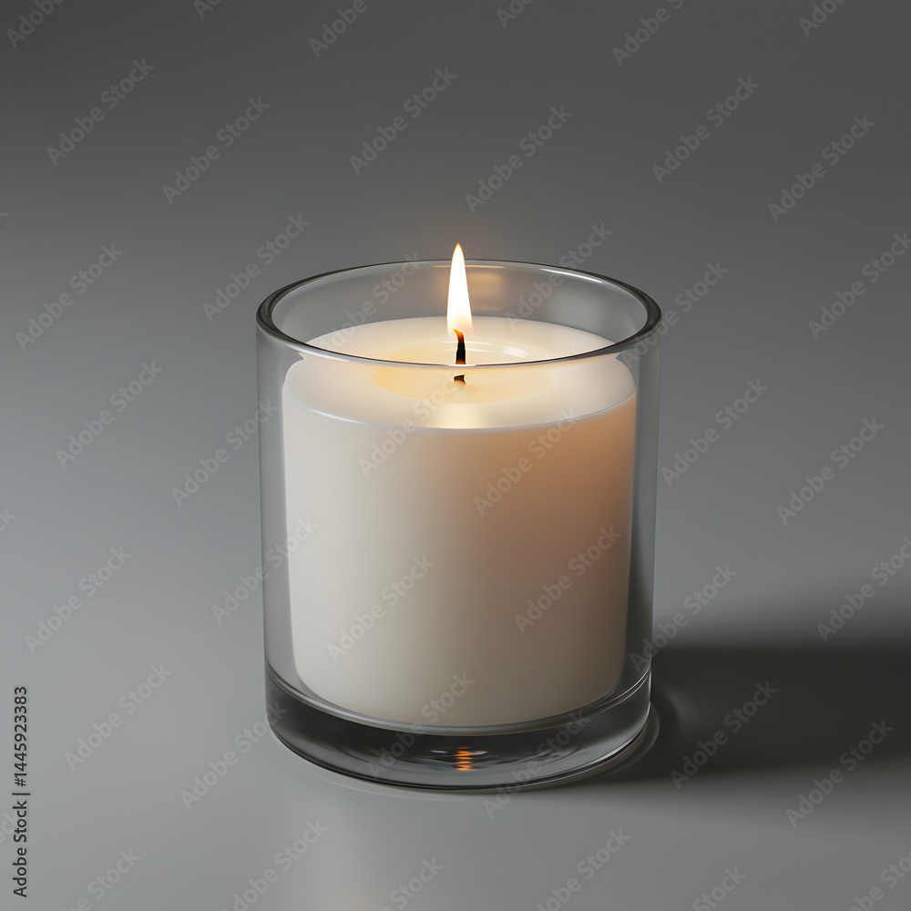 Serene Illumination A Single Lit Candle in a Clear Glass Holder, Creating a Peaceful and Tranquil Atmosphere Serene Illumination A Single Lit Candle in a Clear Glass Holder, Creating a Peaceful and Tranquil Atmosphere
