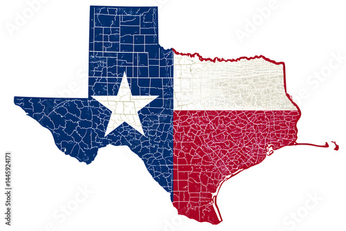 State's shape with a aged flag design. Divided regions add detail, isolated on a transparent background