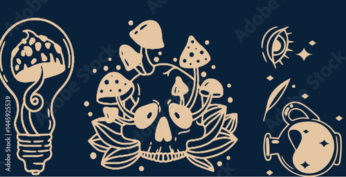 Hand-drawn vintage mystical and magic symbols illustration
