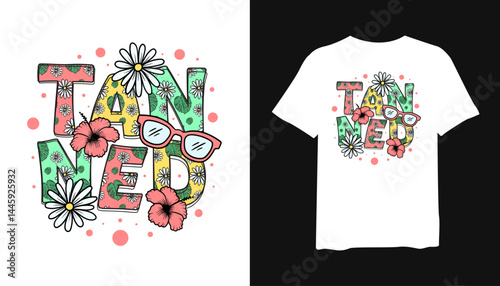 Tanned Summer Coquette, Summer typography t-shirt design template, Summer Coquette t-shirt design typography, Summer Quotes t-shirt design, Summer Flowers t-shirt design, print for t-shirt design.