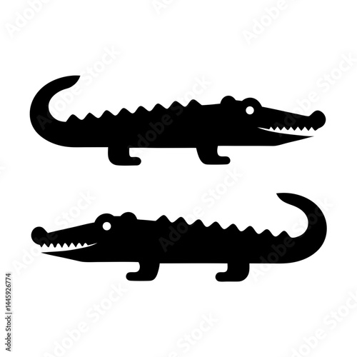 Silhouette of two crocodiles with sharp teeth and spiked tails