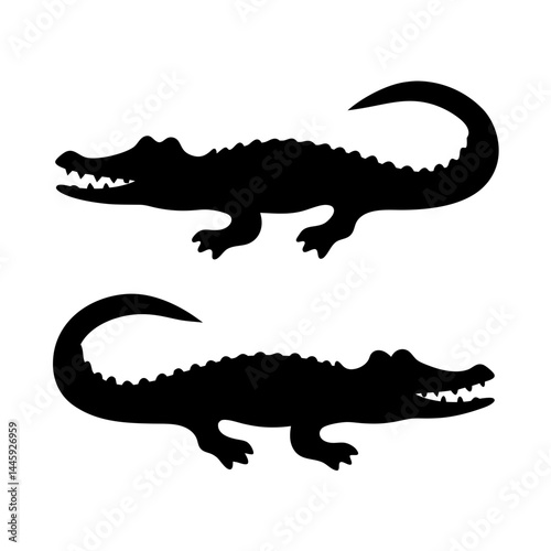 Silhouette of two crocodiles with sharp teeth and spiked tails