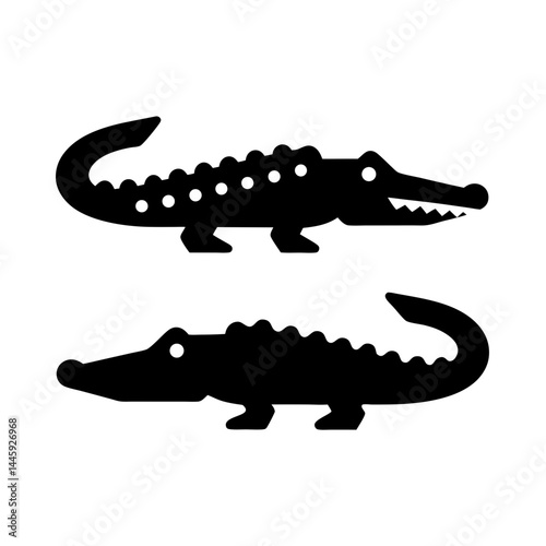 Silhouette of two crocodiles with sharp teeth and spiked tails