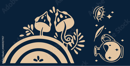 Hand-drawn vintage mystical and magic symbols illustration