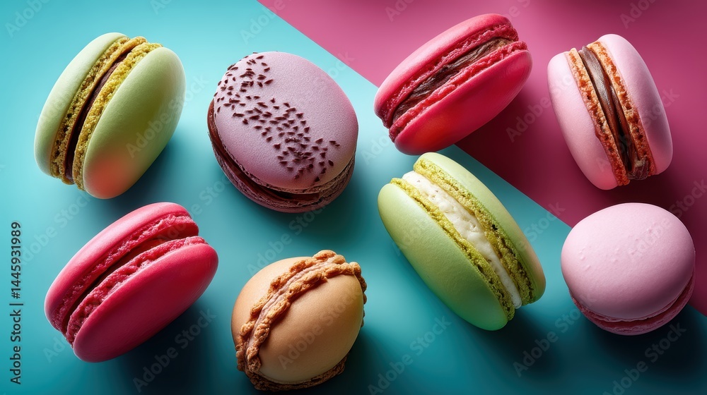 Colorful countertop with scattered macarons captured in crisp overhead style, with rich hues, soft contrast, and high-resolution food photography quality. Colorful countertop with scattered macarons captured in crisp overhead style, with rich hues, soft contrast, and high-resolution food photography quality.