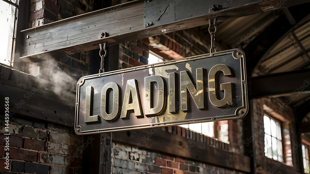 Obraz premium Vintage Industrial Warehouse Loading Sign with Retro Brick Background and Rustic Decor