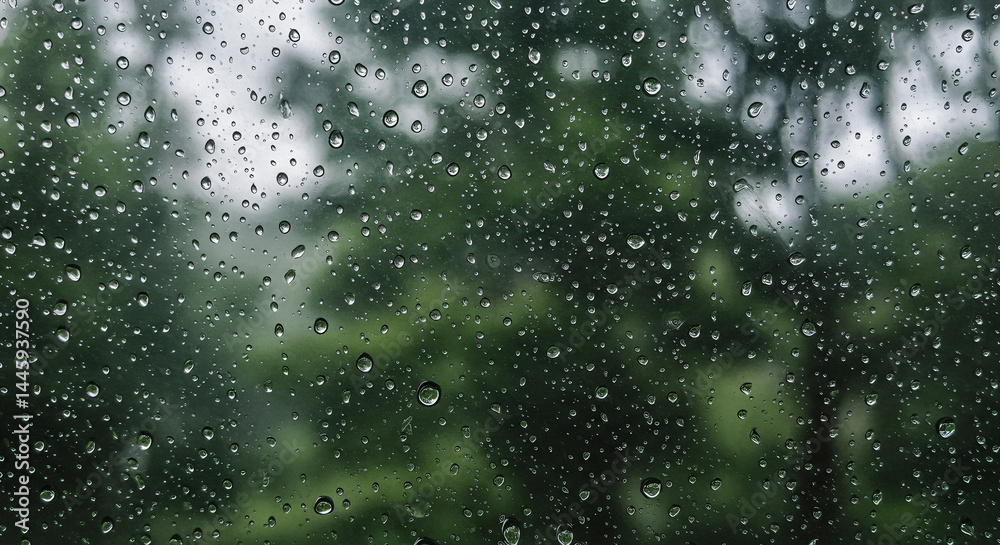 Obraz premium Rain Droplets on Window with Forest View