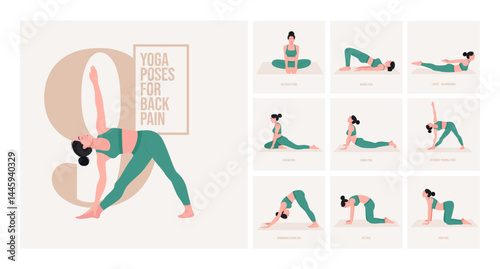 yoga poses for Back pain. Young woman practicing Yoga pose. Woman workout fitness, aerobic and exercises. 