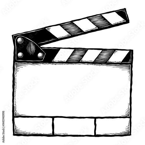 Movie Clapperboard Blank Object in Vintage Style Black and White Outline Line Art Drawing Illustration
