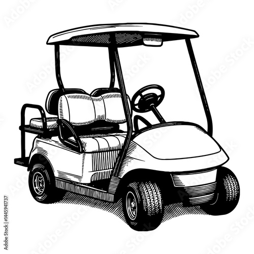 Golf Cart Vehicle Transport Outline Isolated Black and White Outline Line Art Drawing Detail Illustration