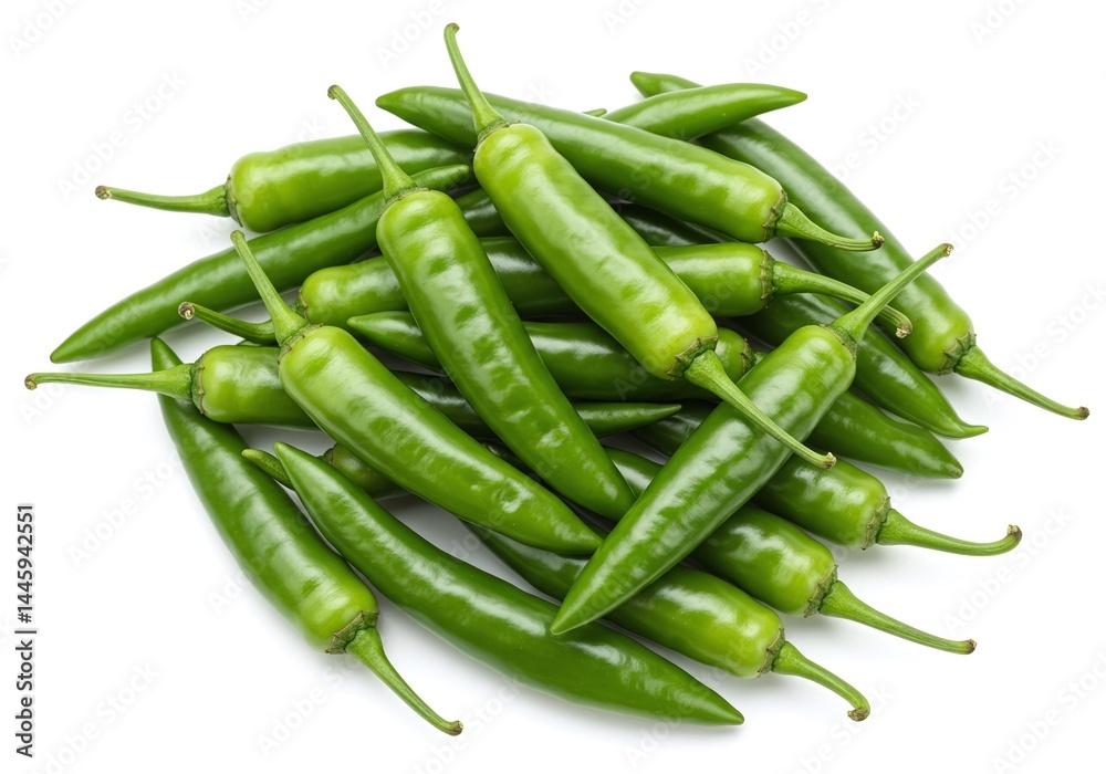 Pile of fresh green chili peppers isolated on white background Pile of fresh green chili peppers isolated on white background