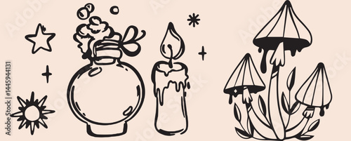 Hand-drawn vintage mystical and magic symbols illustration