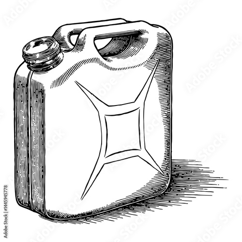 Classic Fuel Gas Can Object Black and White Outline Line Art Drawing Hand Drawn Vintage