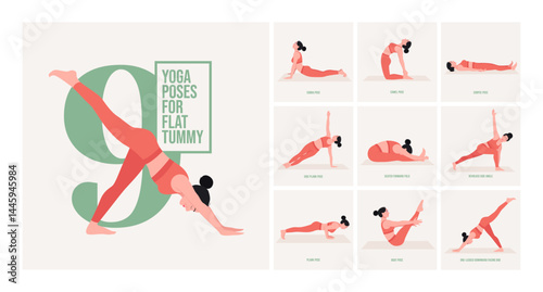 yoga poses for Flat Tummy. Young woman practicing Yoga pose. Woman workout fitness, aerobic and exercises. 
