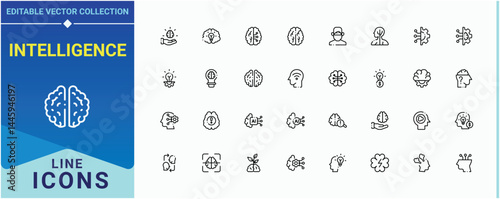 Intelligence icon set. Included head, mind, ai, psychology, storm and more. Brain icon set. Icons for application. Pixel perfect. Vector illustration.
