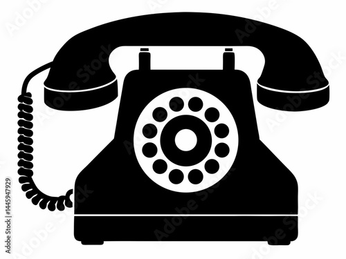 Rotary dial telephone with speakerphone silhouette,retro telephone vector