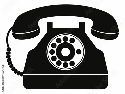 Rotary dial telephone with speakerphone silhouette,retro telephone vector