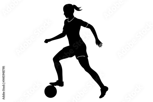 Dynamic female soccer player dribbling silhouette on white background graphic design, silhouette, female, soccer, player, dribbling, sport, action, competition, vector, illustration, design, athletic