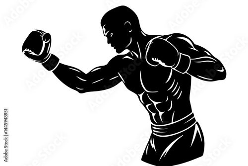 Black silhouette of a male boxer in side profile with transparency, boxer, boxing, silhouette, black, man, male, fighter, sport, athlete, side profile, pose, competition, combat, exercise, training