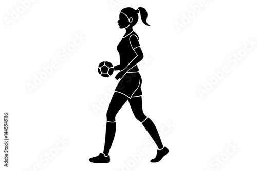 Silhouette design of soccer players walking in pr with ball and style, soccer, player, female, walking, outline, soccer player, vector, illustration, silhouette, sport, football, design, graphic