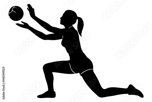 Silhouette of female volleyball player serving with transparency for sport design, volleyball, serve, female, silhouette, player, sport, vector, athlete, action, competition, design, black, white back