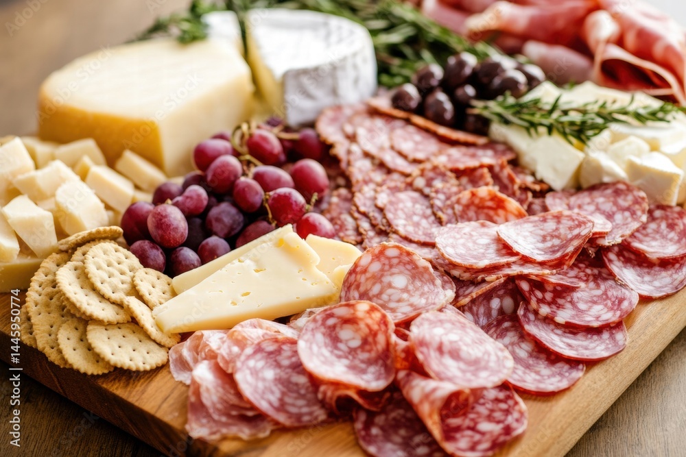Charcuterie board with cured meats cheese and crackers Charcuterie board with cured meats cheese and crackers
