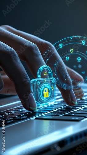 A digital padlock displayed on a laptop keyboard, symbolizing cybersecurity and data protection